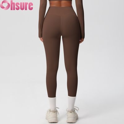Leggings de ioga para fitness com cintura alta e efeito levanta bumbum, cintura elástica, para ciclismo ao ar livre, à prova de agachamento, calça nude, pele