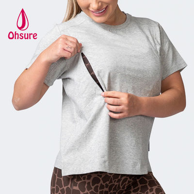 T-shirt Oversized 100% algodão OEM Feminino Manga Curta Com Zíper Amamentação Roupa de Maternidade