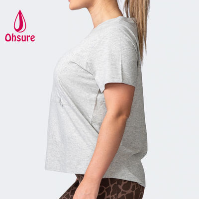 T-shirt Oversized 100% algodão OEM Feminino Manga Curta Com Zíper Amamentação Roupa de Maternidade
