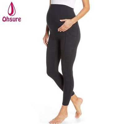 Calças de gravidez confortáveis, calças activas, mulheres super macias, calças de ioga com calças de maternidade de bolso.
