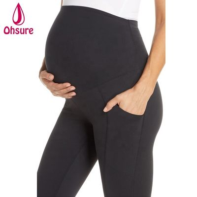 Calças de gravidez confortáveis, calças activas, mulheres super macias, calças de ioga com calças de maternidade de bolso.