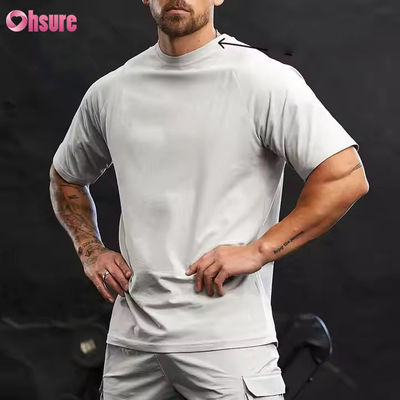 Customizado 95% algodão Spandex Garganta curta Raglan Manga relaxada Fit treino ginástica camiseta para homens