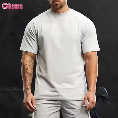 Customizado 95% algodão Spandex Garganta curta Raglan Manga relaxada Fit treino ginástica camiseta para homens