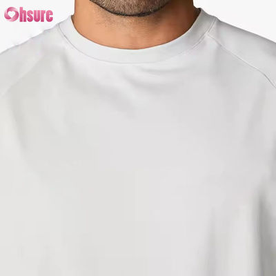 Customizado 95% algodão Spandex Garganta curta Raglan Manga relaxada Fit treino ginástica camiseta para homens