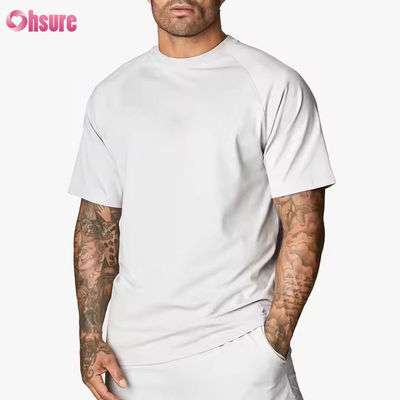 Customizado 95% algodão Spandex Garganta curta Raglan Manga relaxada Fit treino ginástica camiseta para homens