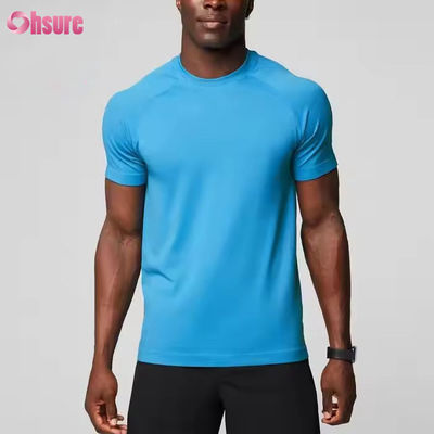 Camiseta esportiva masculina de ginástica, leve, respirável, justa, de poliéster e elastano, com corte atlético
