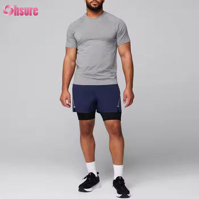 Camiseta esportiva masculina de ginástica, leve, respirável, justa, de poliéster e elastano, com corte atlético