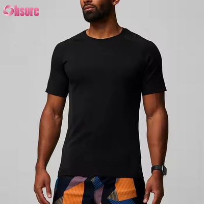 Camiseta esportiva masculina de ginástica, leve, respirável, justa, de poliéster e elastano, com corte atlético