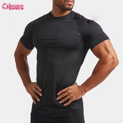 Custom Polyester Spandex Lightweight Slim Fit Raglan Manga Rapido Treinamento Muscular Top Gym T Shirt para Homens