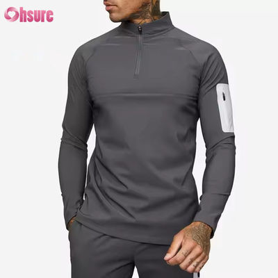 Camisola de treino personalizada Active Sports Wear Slim Fit 1/4 Quarter Zip para homem, compressão, manga comprida, ginásio
