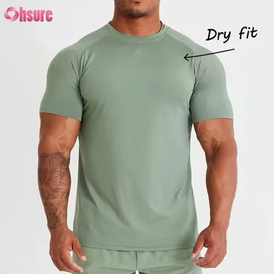 Camiseta masculina de ginástica de secagem rápida, leve e respirável, com malha e tecido misto de poliéster e elastano, manga curta, para musculação