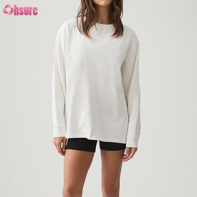 Mulheres camiseta de manga longa personalizada lado duplo O pescoço em branco plano cortado superior cruzado inferior espandêx atlético
