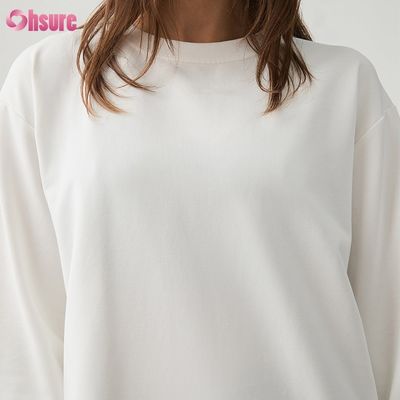 Mulheres camiseta de manga longa personalizada lado duplo O pescoço em branco plano cortado superior cruzado inferior espandêx atlético