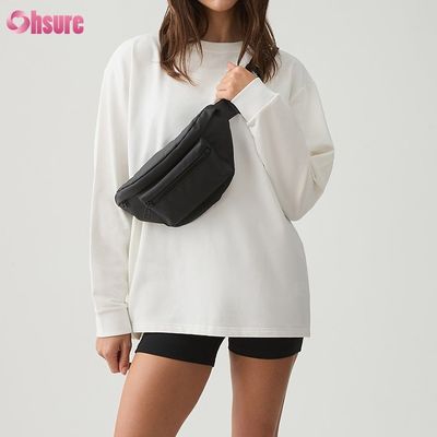 Mulheres camiseta de manga longa personalizada lado duplo O pescoço em branco plano cortado superior cruzado inferior espandêx atlético