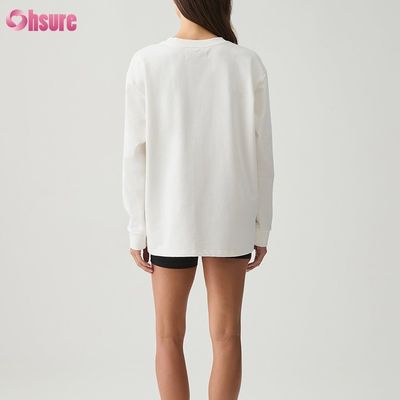 Mulheres camiseta de manga longa personalizada lado duplo O pescoço em branco plano cortado superior cruzado inferior espandêx atlético