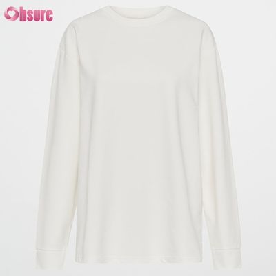 Mulheres camiseta de manga longa personalizada lado duplo O pescoço em branco plano cortado superior cruzado inferior espandêx atlético