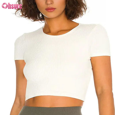 Camiseta esportiva feminina respirável de secagem rápida, sensação de pele nua, alta elasticidade, costas bonitas, para fitness, treino e corrida