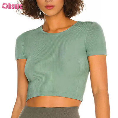 Camiseta esportiva feminina respirável de secagem rápida, sensação de pele nua, alta elasticidade, costas bonitas, para fitness, treino e corrida