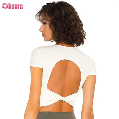 Camiseta esportiva feminina respirável de secagem rápida, sensação de pele nua, alta elasticidade, costas bonitas, para fitness, treino e corrida