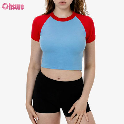Top desportivo 100% de algodão de alta qualidade para mulheres Top elástico Manga de malha Top casual respirável com opção de logotipo personalizado