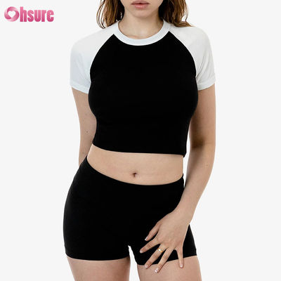 Top desportivo 100% de algodão de alta qualidade para mulheres Top elástico Manga de malha Top casual respirável com opção de logotipo personalizado
