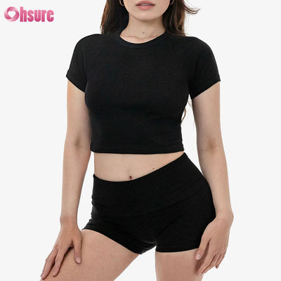 Top desportivo 100% de algodão de alta qualidade para mulheres Top elástico Manga de malha Top casual respirável com opção de logotipo personalizado