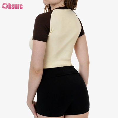 Top desportivo 100% de algodão de alta qualidade para mulheres Top elástico Manga de malha Top casual respirável com opção de logotipo personalizado