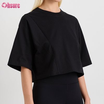 Custom Double Side O Neck Blank Plain Oversize Top Solid Casual Atlético Spandex Mulheres T-shirt de manga curta