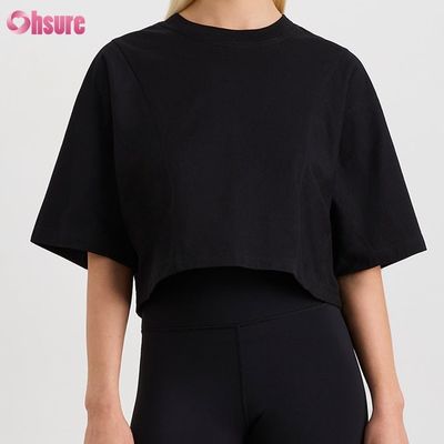 Custom Double Side O Neck Blank Plain Oversize Top Solid Casual Atlético Spandex Mulheres T-shirt de manga curta