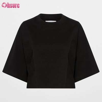 Custom Double Side O Neck Blank Plain Oversize Top Solid Casual Atlético Spandex Mulheres T-shirt de manga curta
