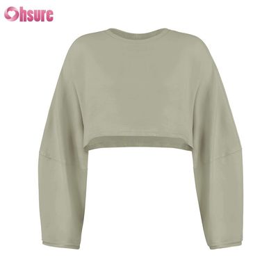 Custom Double Side O Neck Blank Plain Oversized Top Cropped Solid Casual Atlético Spandex Mulheres T-shirt de manga longa