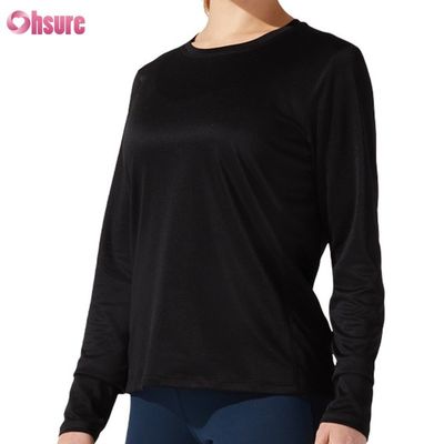 Camiseta Feminina de Manga Comprida de Algodão Personalizada Lisa Solta Casual Atlético Spandex - Top Slim
