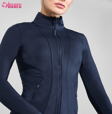Jaqueta de manga comprida esportiva feminina personalizável com zíper, secagem rápida, para corrida e fitness