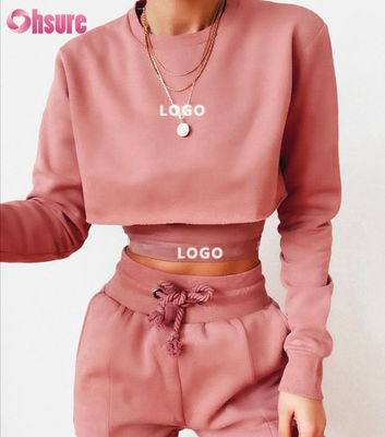 Tecido de algodão orgânico de cor sólida 3 peças Crop Top Jogger Set 2025 Causal 2 peças Loungewear Sets para mulheres Lounge Wear Sets