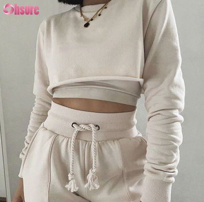 Tecido de algodão orgânico de cor sólida 3 peças Crop Top Jogger Set 2025 Causal 2 peças Loungewear Sets para mulheres Lounge Wear Sets