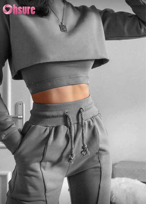 Tecido de algodão orgânico de cor sólida 3 peças Crop Top Jogger Set 2025 Causal 2 peças Loungewear Sets para mulheres Lounge Wear Sets