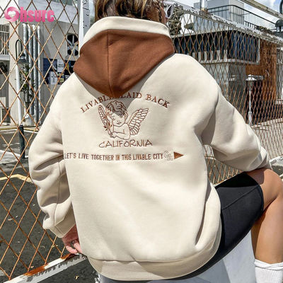 Hoodies de Moletom Felpudo Francês Personalizados de Alta Qualidade Streetwear Feminino Essentials de Alta Qualidade com Ombro Caído e Bordado