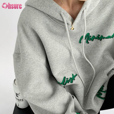 Padrão personalizado Pullover feminino oversize Hoodie Carta bordada Impressão estilo vintage Manga Raglan para Outono