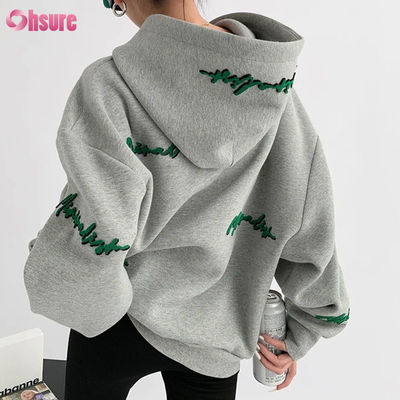 Padrão personalizado Pullover feminino oversize Hoodie Carta bordada Impressão estilo vintage Manga Raglan para Outono
