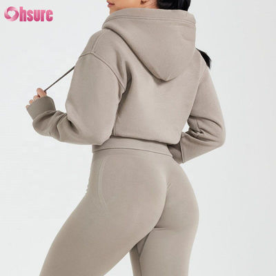 Ladies customizável Zip-Up Hoodies Slim Fit Corte Fit Fit Gym Usar tecido de malha transpirável para mulheres