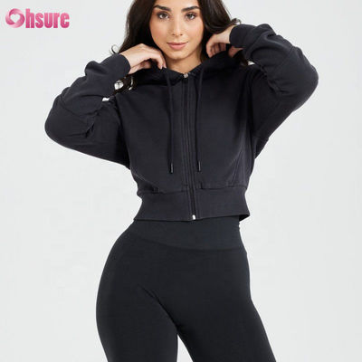 Ladies customizável Zip-Up Hoodies Slim Fit Corte Fit Fit Gym Usar tecido de malha transpirável para mulheres