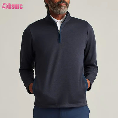 Pulôver masculino sob medida plus size com zíper de um quarto, capuz esportivo de nylon de alta qualidade com bordado, design sólido com meio zíper para o inverno