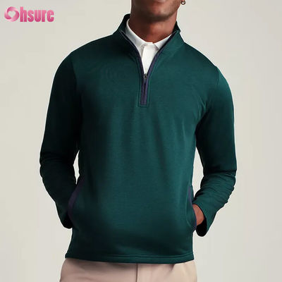 Pulôver masculino sob medida plus size com zíper de um quarto, capuz esportivo de nylon de alta qualidade com bordado, design sólido com meio zíper para o inverno
