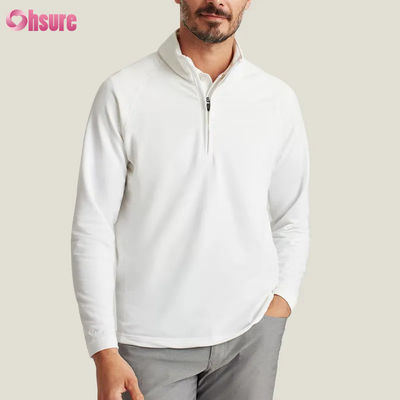 Pulôver Masculino de Alta Qualidade Super Fashion com Meio Zíper Confortável Branco com Quarto de Zíper Bordado Esportivo e Elegante para o Inverno