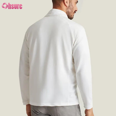 Pulôver Masculino de Alta Qualidade Super Fashion com Meio Zíper Confortável Branco com Quarto de Zíper Bordado Esportivo e Elegante para o Inverno