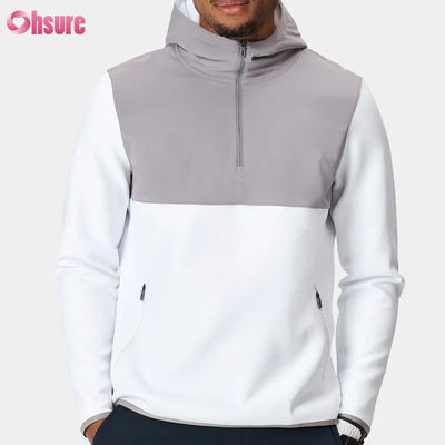 Poliéster de alta qualidade Pullover esportivo masculino Hoodie Design de meio fecho impermeável e desempenho leve padrão sólido