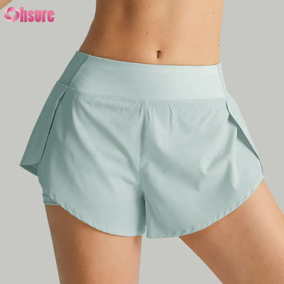 Shorts de corrida femininos de cintura alta, de secagem rápida, com camada dupla, calças atléticas de treino, bolsos, respiráveis, para fitness e ioga