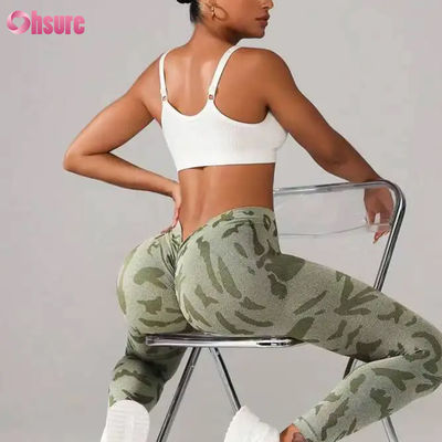 Feminino cintura alta camouflagem sem costura impressão leggings V cintura Push calças para exercício esportivo casual cintura elástica fitness leggings
