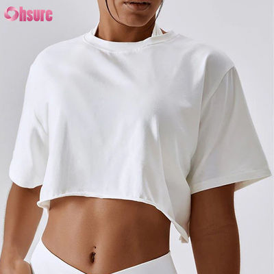 OEM Personalizado Oversized Crop Top Feminino T-Shirt Alta Elasticidade Crop Top Tshirt Tops Brancos para Mulheres
