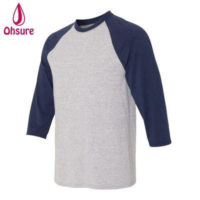 Camisa de treino de manga de três quartos Tops de algodão Casual Tees O-Neck Homens T-Shirt de duas cores Patchwork Sport T-Shirt